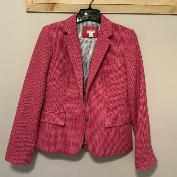 J. Crew Pink Herringbone Wool-Blend Fully Lined Women’s Blazer Size 6 - Picture 3 of 14